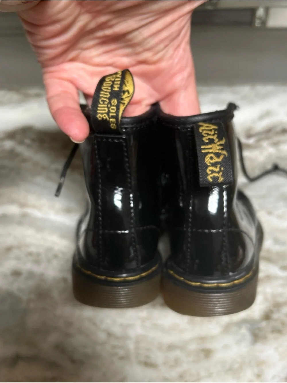 Dr. Martens Toddler Patent Leather Boots Size US 9 Black Side Zip Lace Up 1460